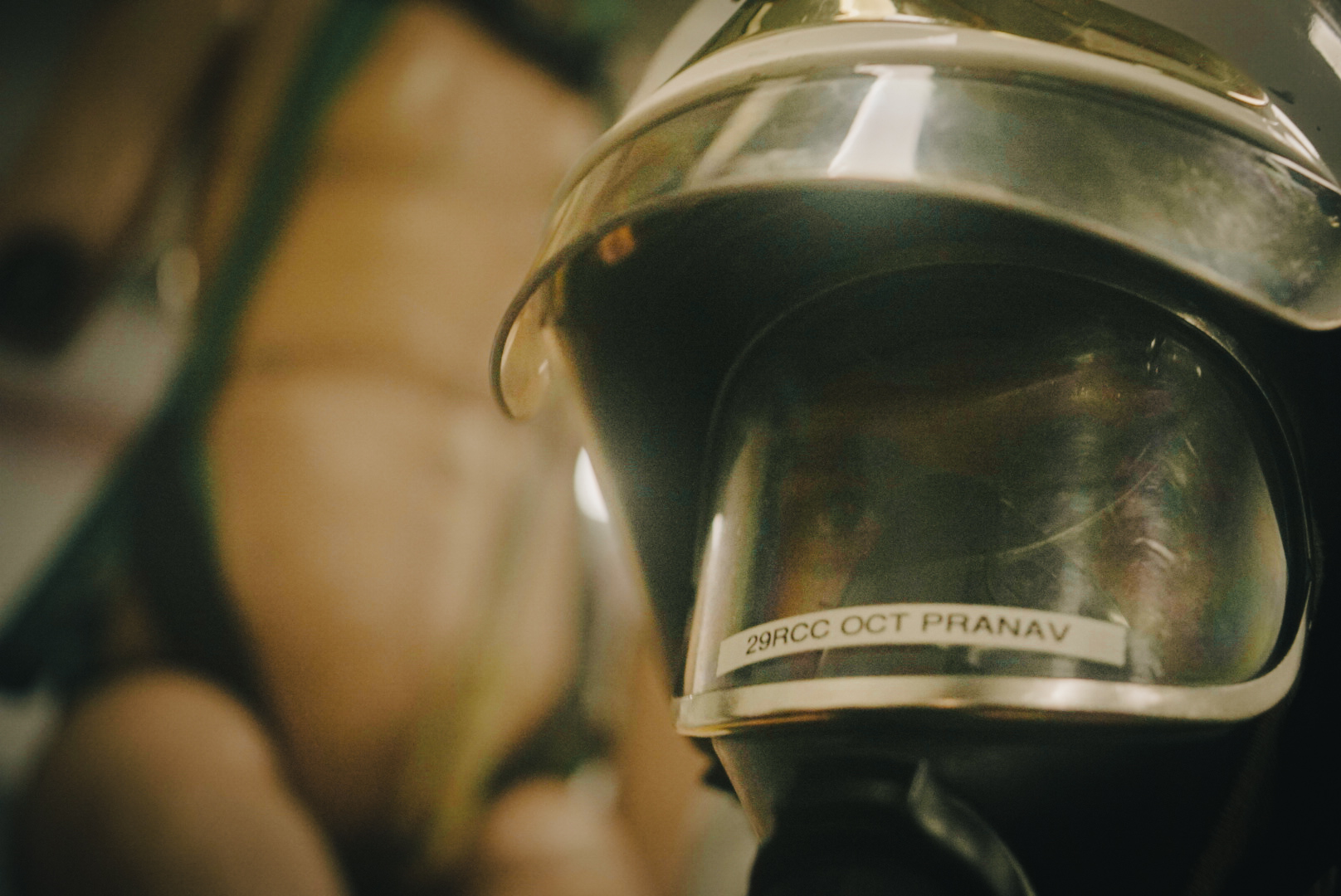 Firefighter head closeup