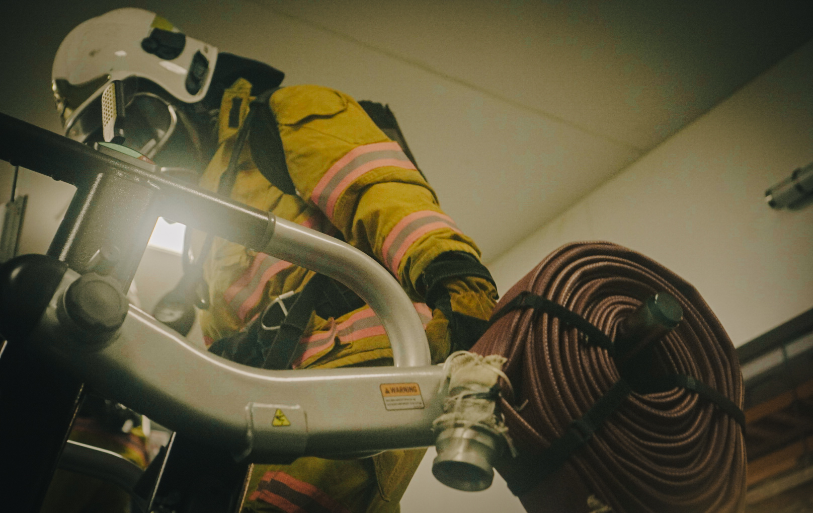 Firefighter taking test